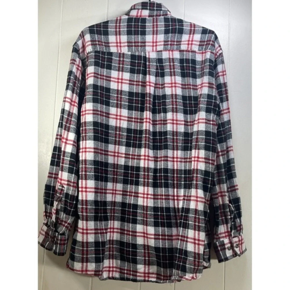 Key‎ Flannel Long Sleeve Button Up Shirt Red Black White Plaid farmcore  outddor
